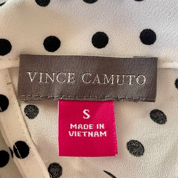 Vince Camuto White Black Polka Dot Flutter Sleeve Blouse SMALL Career Work Wear - Picture 9 of 10